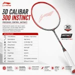 Li-Ning 3D Calibar 300 Instinct badminton racket with aerodynamic carbon fiber frame for powerful smashes, speed, and precise control.